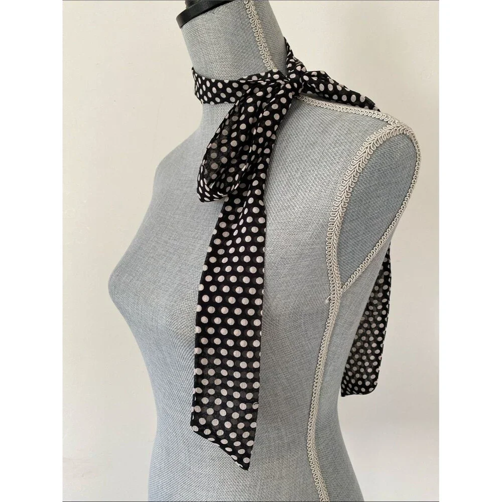 Source Unknown Black Skinny Sheer Polka Dot Tie Scarf Belt Versatile Chic 2 x 73